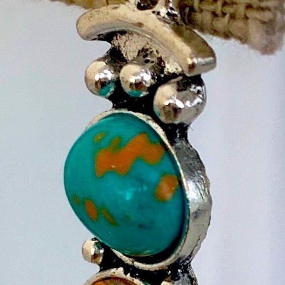 Turquoise & Amber Glass Drop Earrings – Sculptural Thai Style - Picture 7 of 12